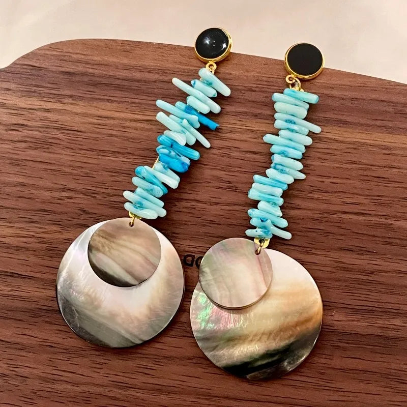 NISHIZAWA Shell Dangle Earrings for Women Geometric Stones Vintage Jewelry Fashion Elegant Irregular Aretes De Mujer