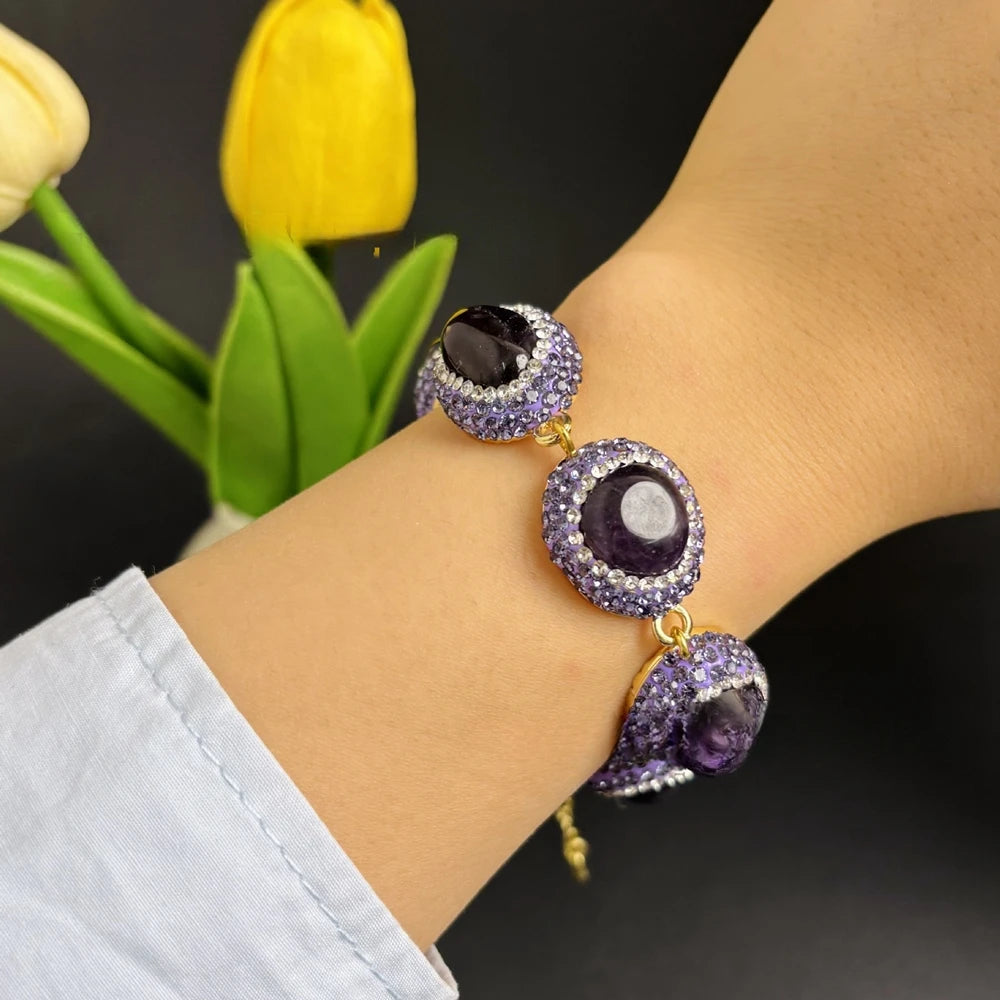 Luxury Rough Amethyst Jewelry Set Exquisite Four-piece Sets Handmade Inlaid Rhinestone Crystal Jewelry for Women Wedding