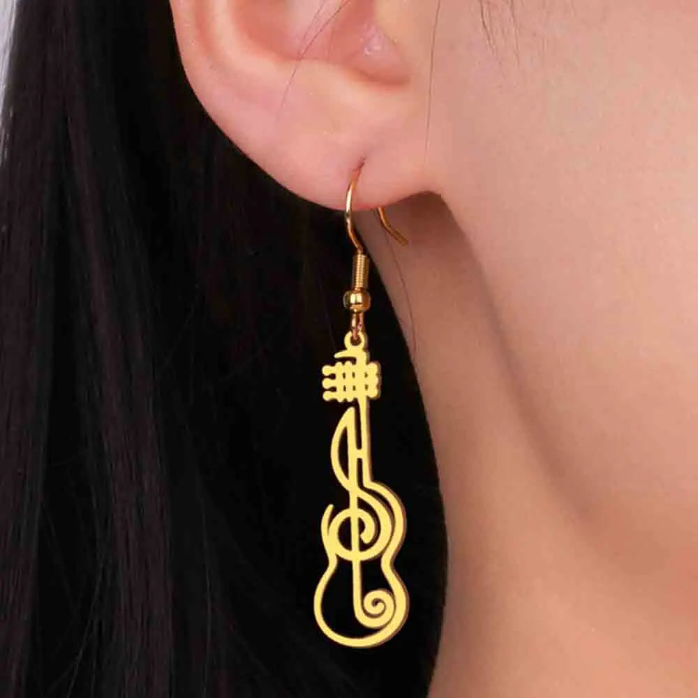 My Shape Music Note Drop Earrings for Women Men Gifts Stainless Steel Classic Musical Violin Dangle Earring Jewelry Musican Gift