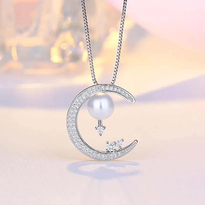 925 Sterling Silver Necklace Pendant 5A zircon Moon High Quality Fashion Jewelry For Women Men Wedding Birthday Party Gift