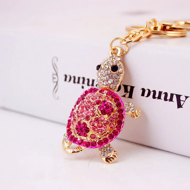 Dalaful Novelty Crystal Rhinestone Tortoise Keyrings Key Chains Holder For Car Purse Bag Pendant Buckle Fashion Keychains K233