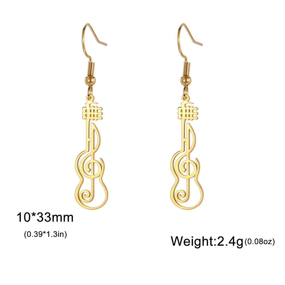 My Shape Music Note Drop Earrings for Women Men Gifts Stainless Steel Classic Musical Violin Dangle Earring Jewelry Musican Gift