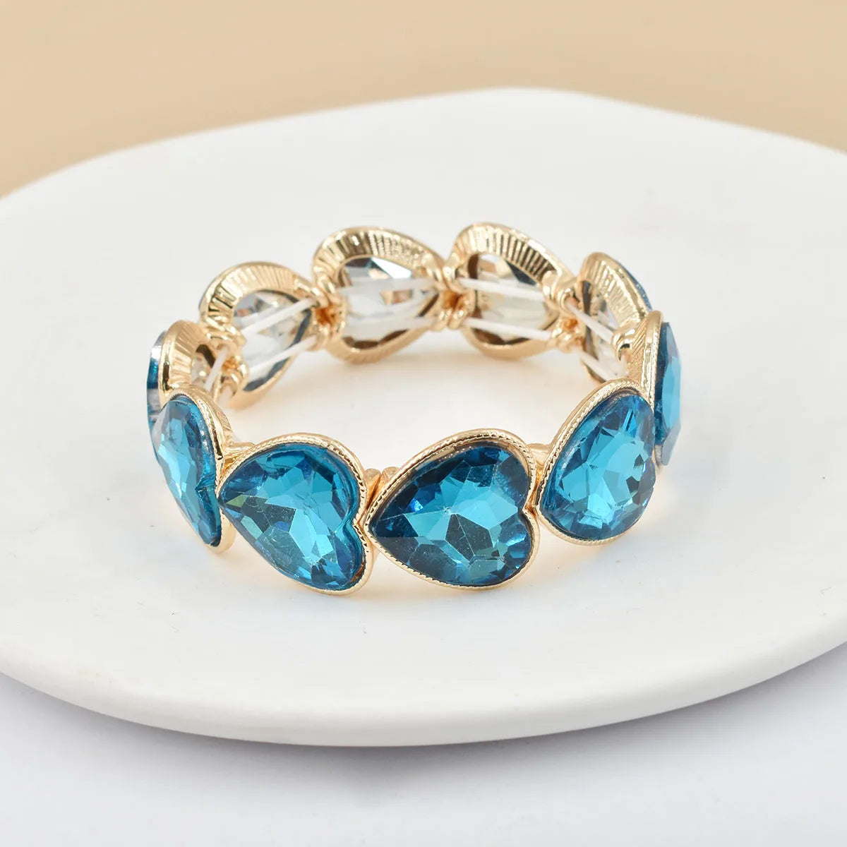 2026 New fashion crystal Women bracelet geometry thread red white blue charms elastic band heart shaped glass Atmospheric Love
