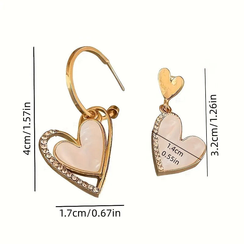 Elegant Asymmetrical Heart-Shaped Earrings Inlaid Zirconia Luxury Style for Women Vintage Fashion Wedding Party Jewelry Gifts