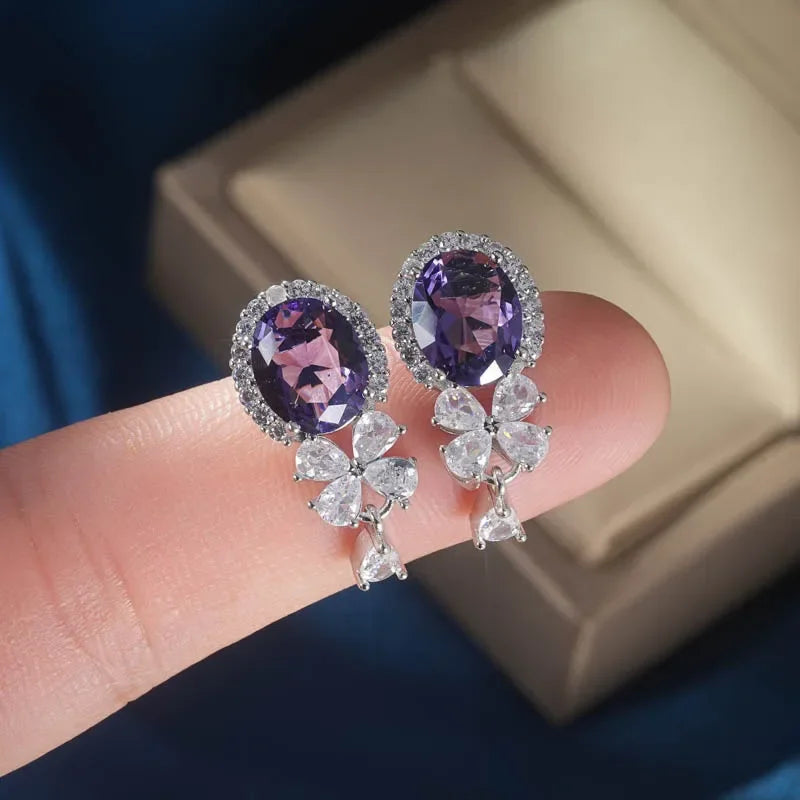 New Charming Purple Zircon Dangle Earrings Women Romantic Fashion Ear Accessories Female for Party Fancy Birthday Gift Jewelry