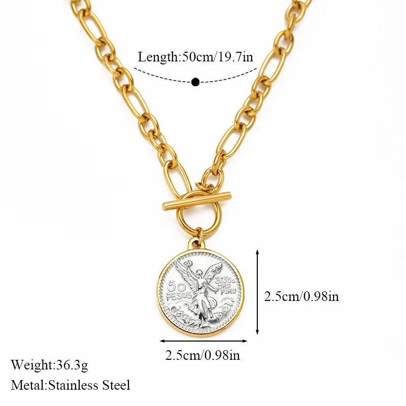 EILIECK 316L Stainless Steel Metal Cross Pendant Necklace For Women Trendy Gold Color OT Clasp Neck Chain Waterproof Jewelry