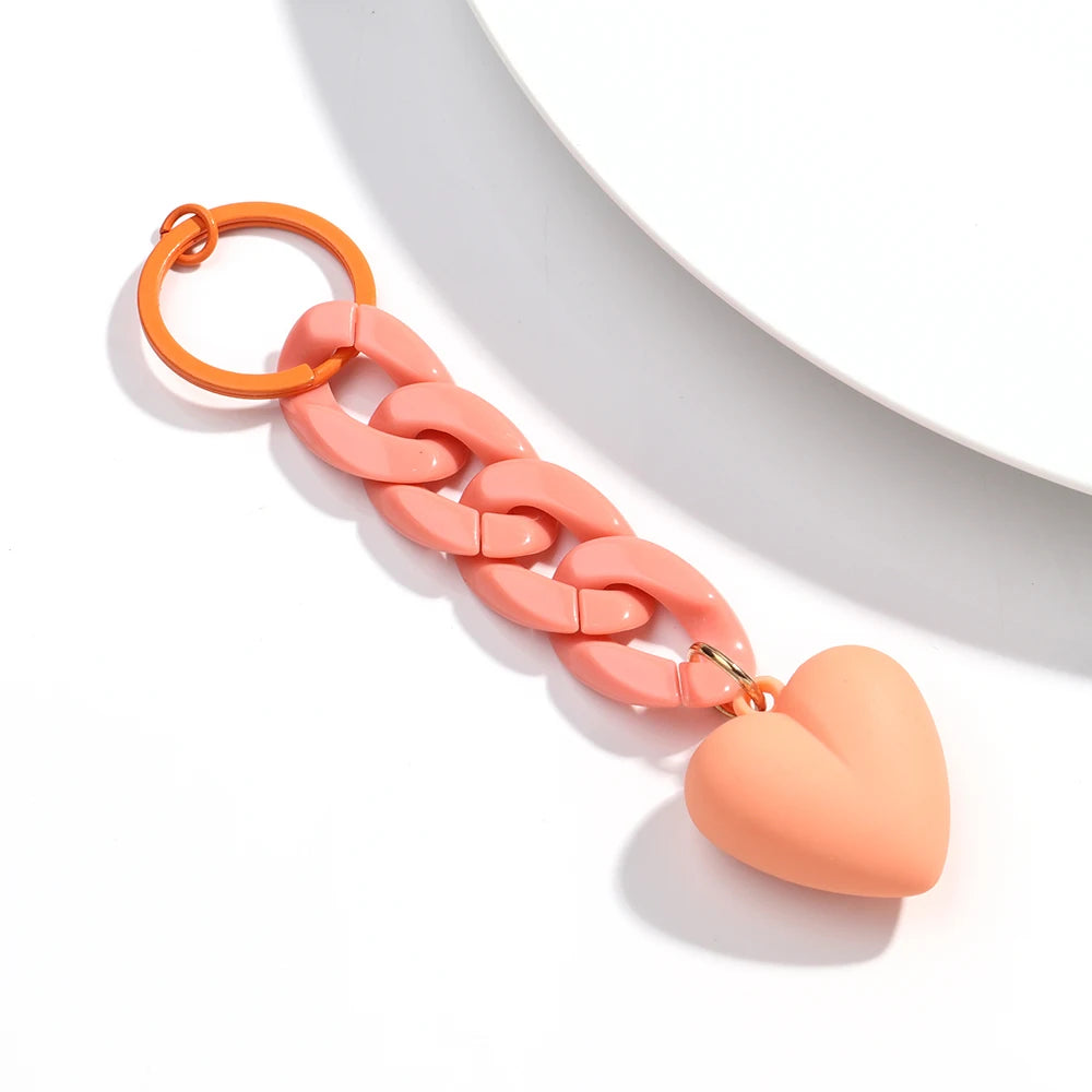 Handmade Heart Keychain Acrylic Plastic Link Chain Key Ring For Women Handbag Pendant Accessorie Car Keys Jewelry Gifts