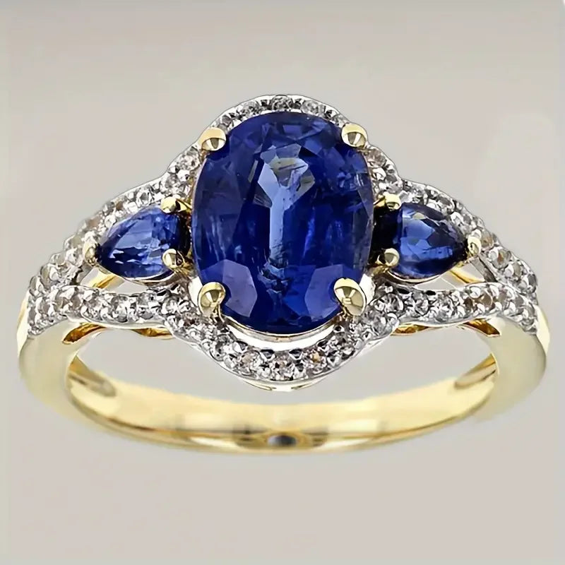 Luxury Prong Setting-Rings for Women Blue Emerald Sapphire Jewelry Wedding Engagement Ring Anniversary Gifts Wife