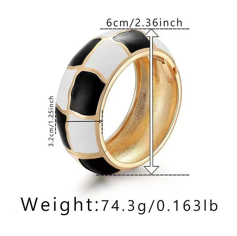 KMVEXO Black Imitation Enamel Shape Round Metal Wide Bangles for Women Geometric Irregular Spring Bracelet Pulseras Jewelry