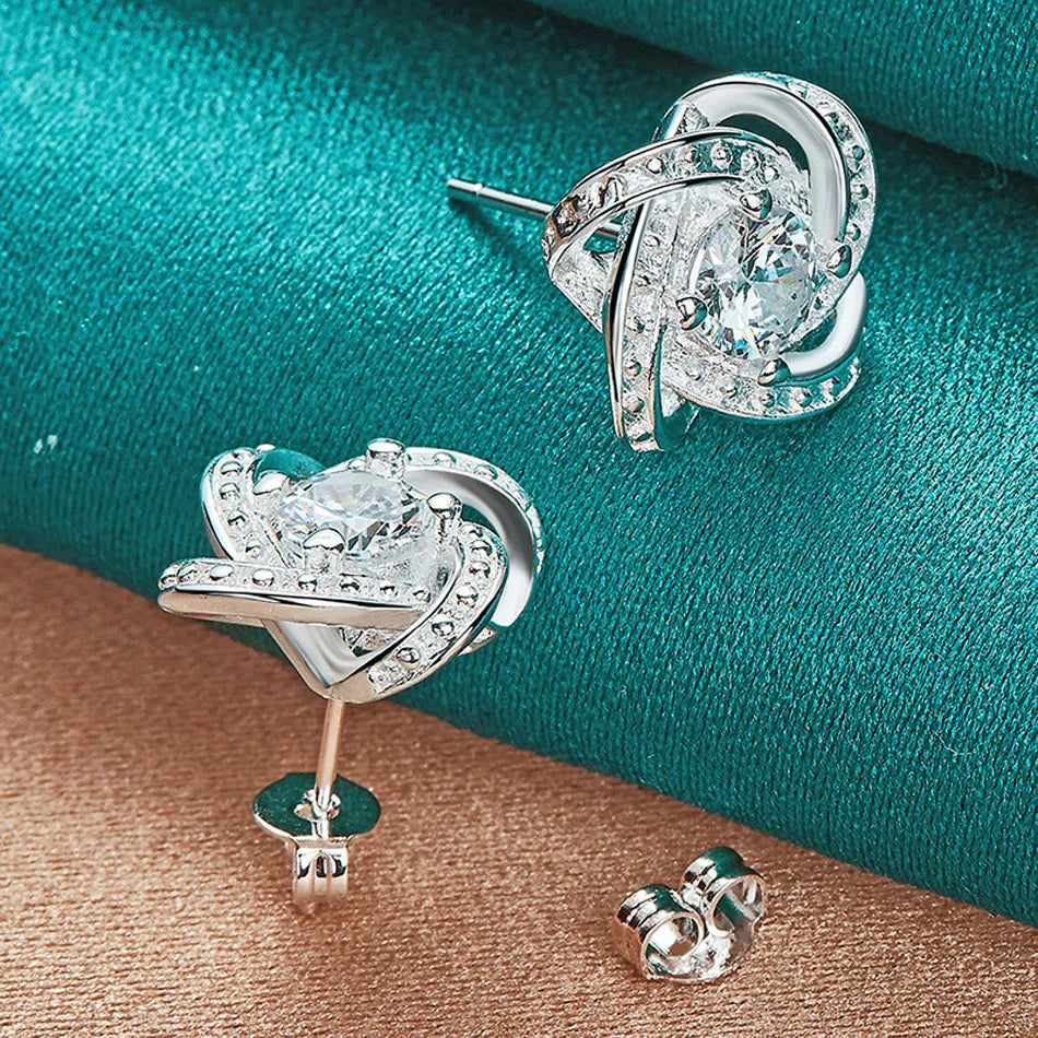 URMYLADY 925 Sterling Silver Four-Leaf Clover Zircon Earring Stud Earrings For Women Charm Wedding Engagement Fashion Jewelry