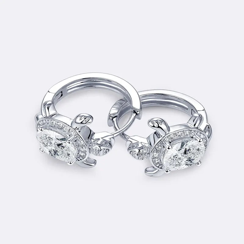 OXTAO Moissanite Cute Turtle Style Hoop Earrings Oval 5x7mm D VVS1 14K Gold Filled Versatile Gold Color Wedding Female Jewelry