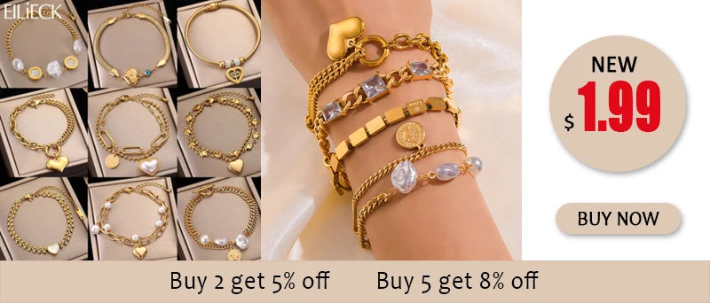 EILIECK 316L Stainless Steel Water Drop Zircon Butterfly Hexagram Charm Bracelet For Women Trend Fashion Gold Color Jewelry Gift