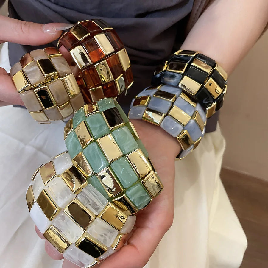 Acrylic Square Splicing Geometric Round Bangles for Women European and American Fashion Simple Bracelet Hand Jewelry Sense