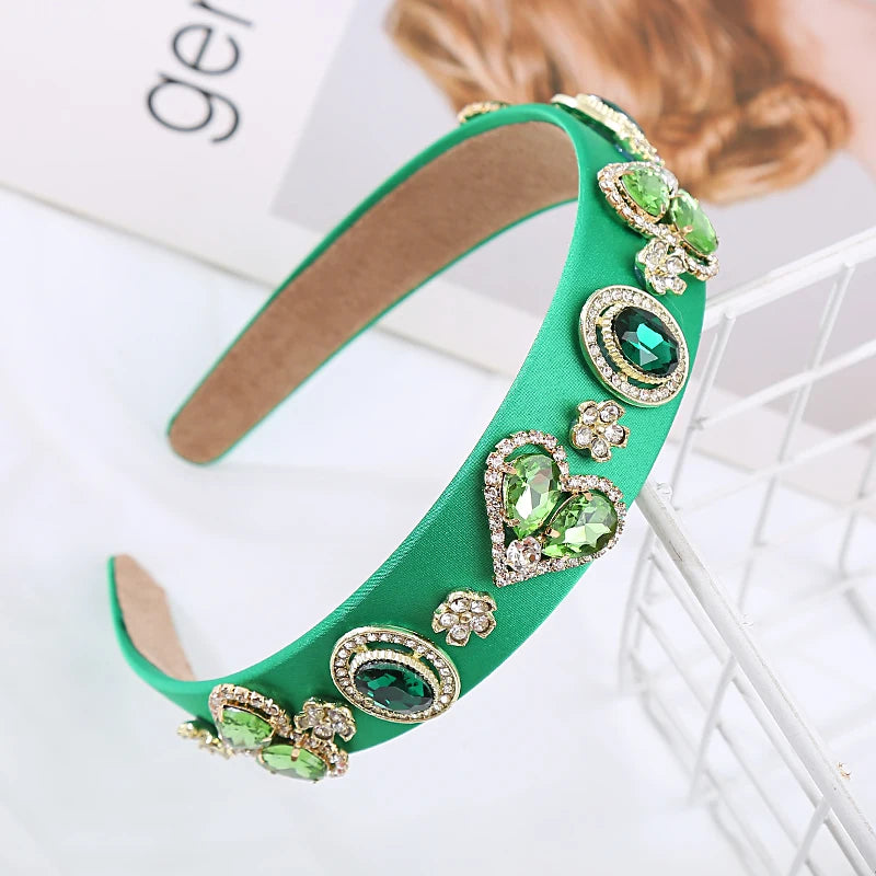 Light Luxury Baroque Rhinestone Heart Headband Personality Fashion High Quality Cloth Headband