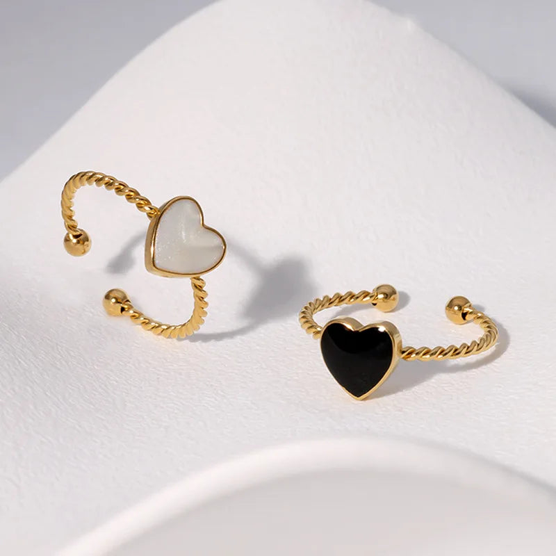 EILIECK 316L Stainless Steel Heart Love Adjustable Ring For Women Girl Fashion Finger Ring Waterproof Chic Jewelry Party Gift