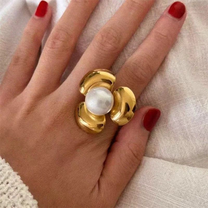 EILIECK  316L Stainless Steel New Design Dragonfly Ring Jewelry Women 18 K Plated Metal Texture Gold Color Ring Accessories