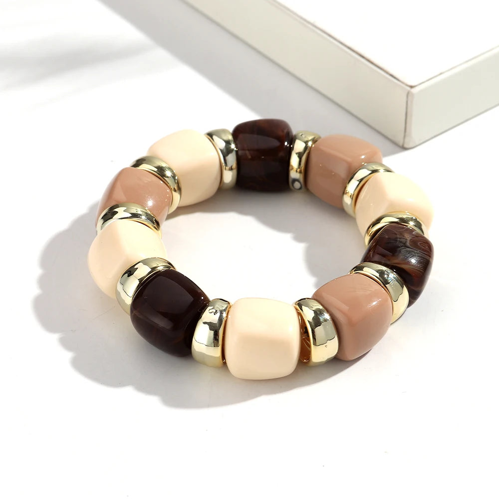 Trendy Acrylic Colorful Square Beads Elastic Bracelets Elegant Resin Geometric Stackable Bangles Bracelet Women's Jewelry Gifts