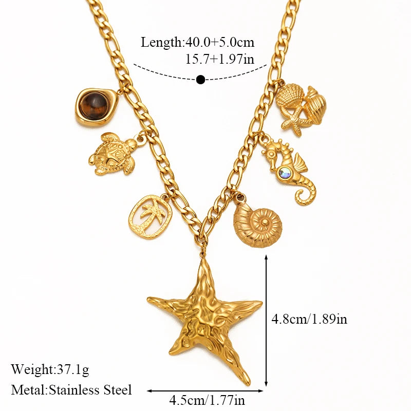 EILIECK 316L Stainless Steel Multiple Charms Pendant Necklace For Women Trendy 18K Gold PVD Plated Waterproof Neck Chain Jewelry