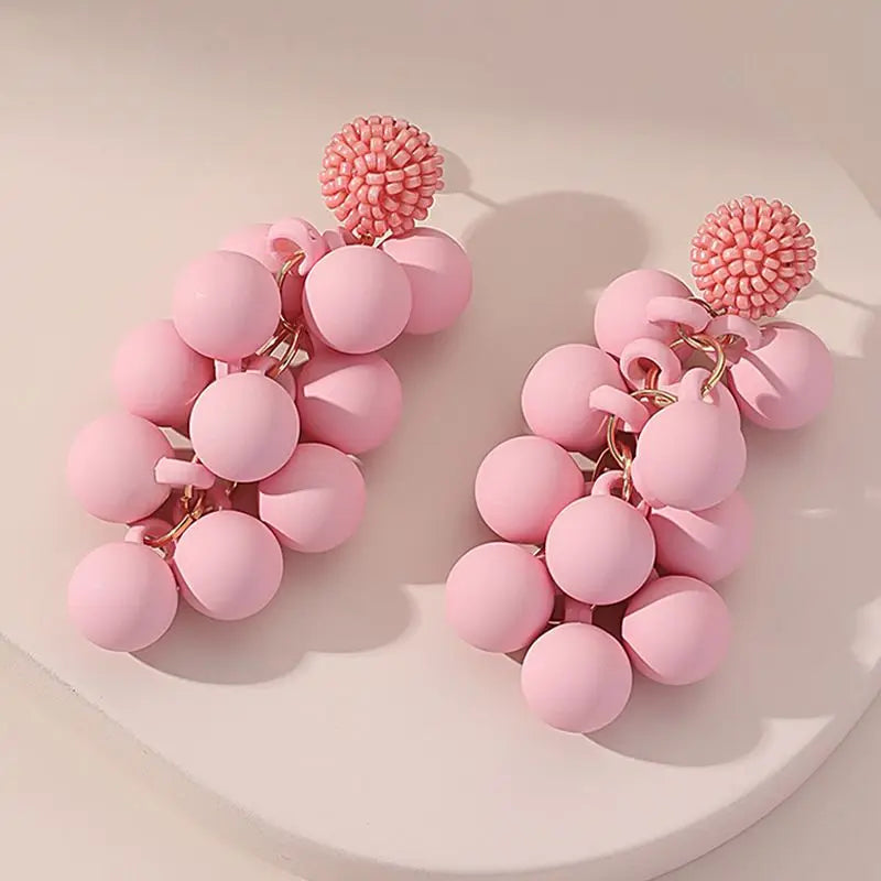 European and American New Women's Colorful Grape Long Earrings with a Design Sense, Handmade and Popular Jewelry, Holiday Gifts