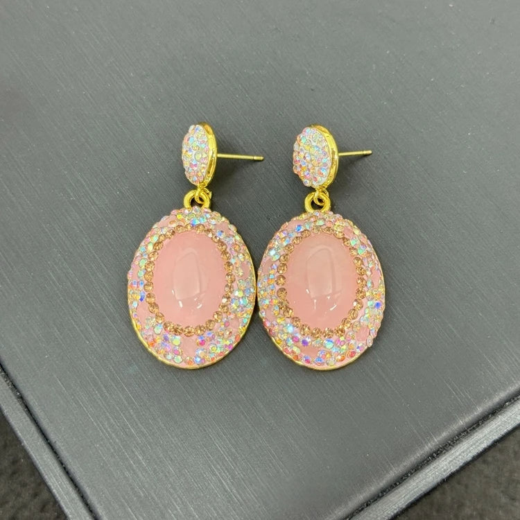 Trendy Natural Rose Quartz Crystal Tourmaline Stone Set Necklace Earring Party and Wedding Jewelry