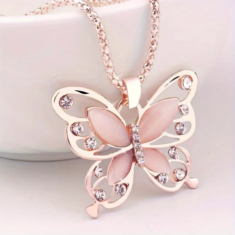 Elegant butterfly pendant necklace artificial Zirconia perfect jewelry gift for her