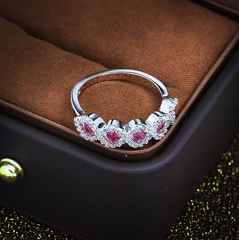 Elegant Wedding Bands Ring Jewellery Women Anillos Mujer with AAA Rose Red Cubic Zirconia Stone 925 Sterling Silver Ring Gifts