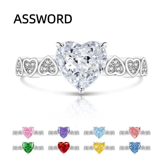 925 Sterling Silver Heart Cut Birthstone Ring for Women Multi Heart Pave CZ Band Solitaire Wedding Band Romantic Jewelry Gift