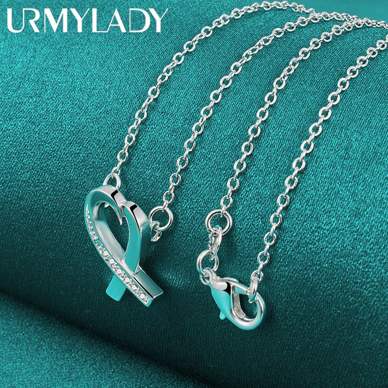 URMYLADY 925 Sterling Silver Heart AAAAA Zircon 18 Inch Pendant Necklace For Women Wedding Engagement Fashion Jewelry Gifts
