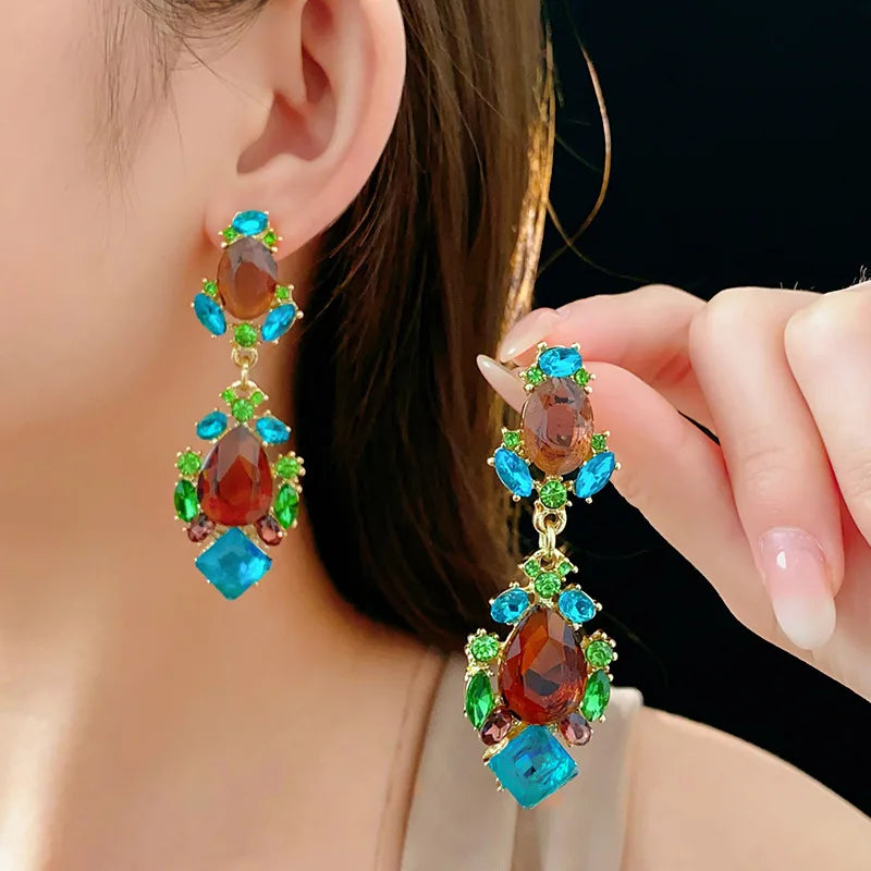 1/2 Pcs Luxury Shiny Rhinestone Choker Necklaces Earrings Set Women Vintage Geometric Bridal Weddings Jewelry Set Banquet N
