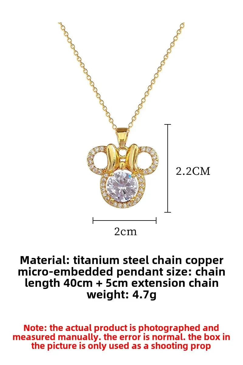 Cute Mouse Bow Minnie Rhinestone Necklace for Women Party Accessories Jewelry Cartoon Choker Necklace Titanium Steel