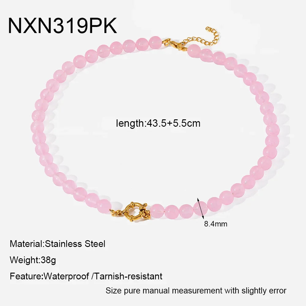 2026 Rainbow Cats Eye Glass Bead Choker Necklace 18K Gold Plated Stainless Steel Summer Bikini Gift for Women Girls