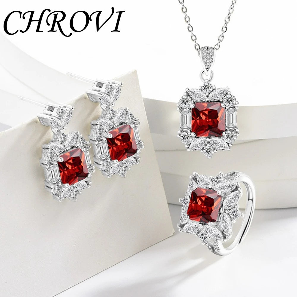 Fashion 925sterling silver jewelry set gemstone ring, ear studs, necklace, women's earrings, pendant, bracelet, hand accessory