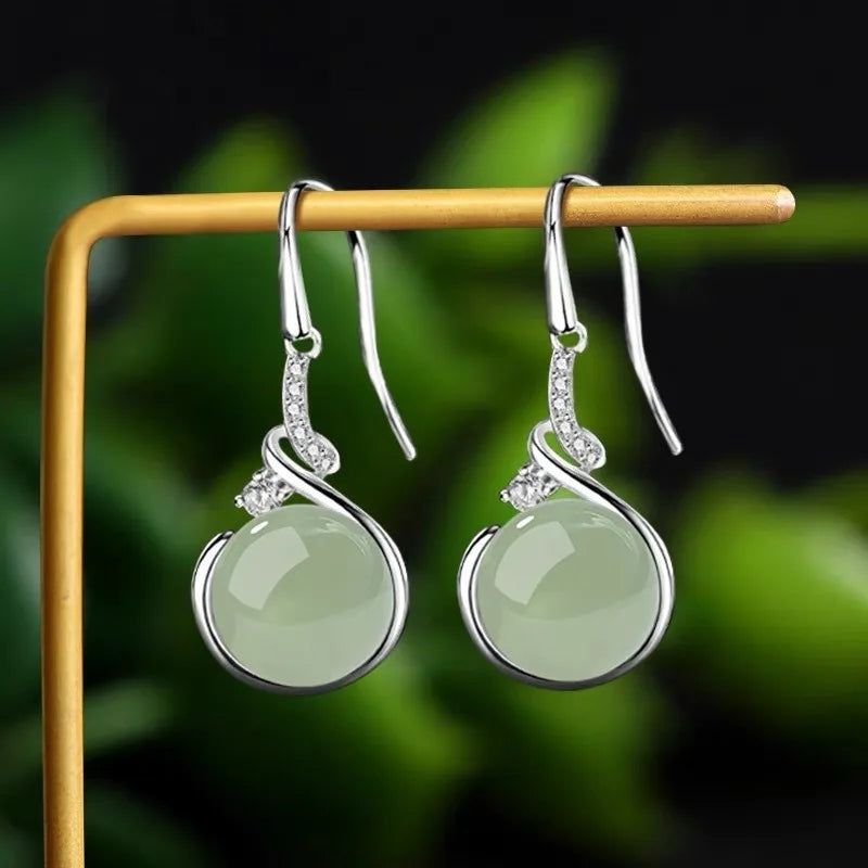 Vintage Palace Green Imitation Pearls Jade Earrings Stud Drop Earrings for Women Zirconia Classic Grace Ethnic Jewelry Gifts