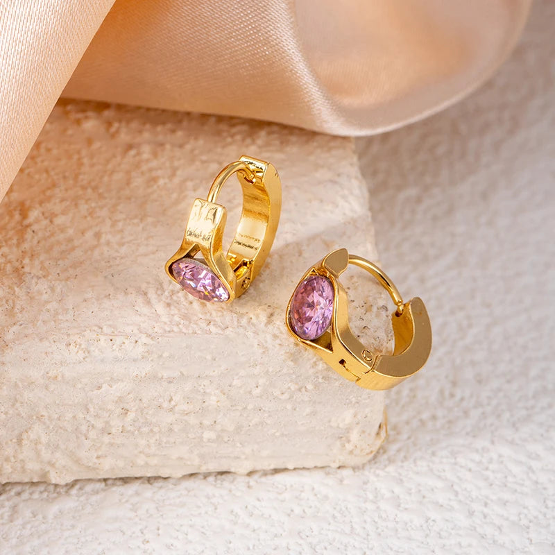 ANENJERY 316L Stainless Steel Geometry Heart Water Drop Zircon Hoop Earrings For Women Men Simple Personality Jewelry Gifts