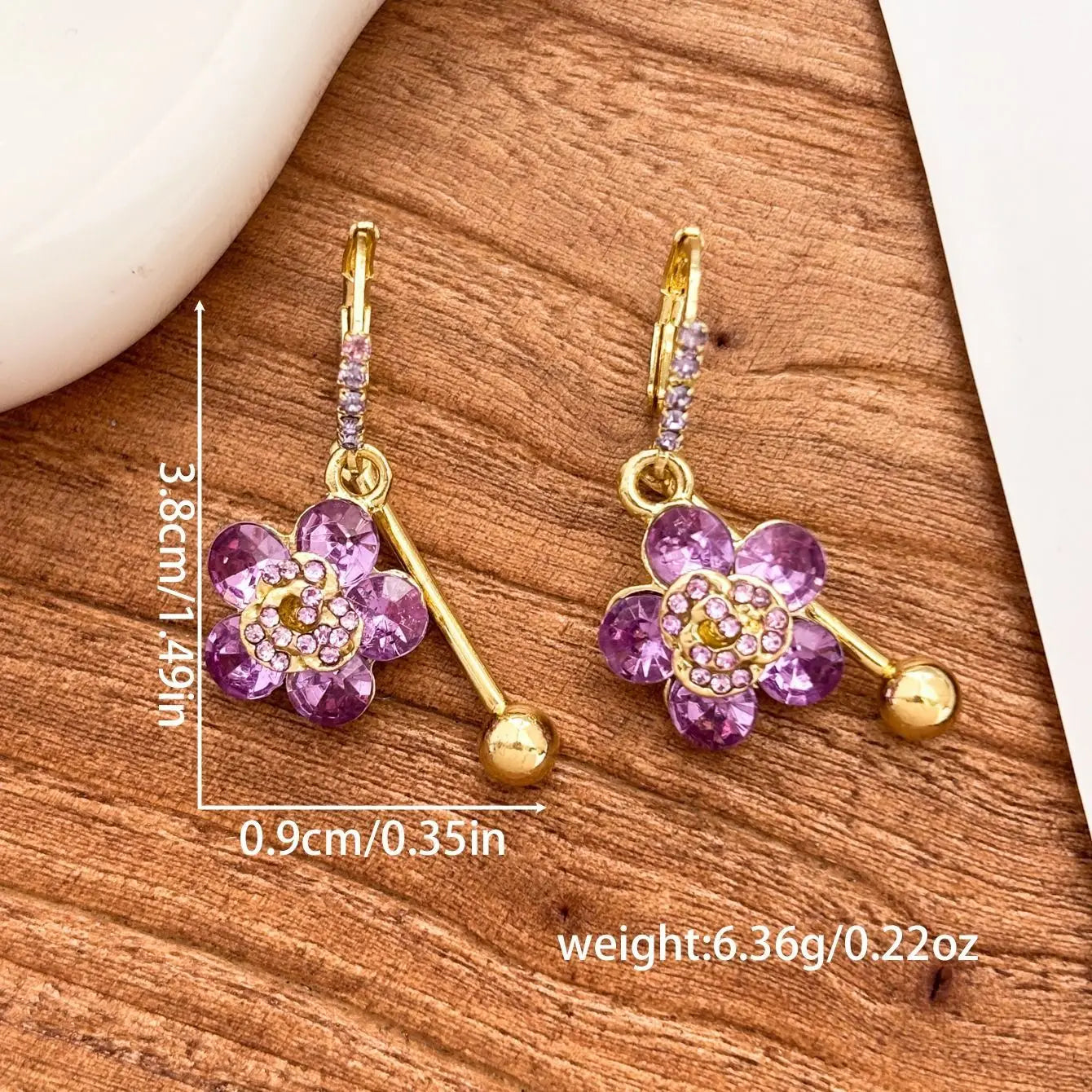 European and American fashion purple sparkling diamond flower design earrings with a sense of light luxury and high-end temperam