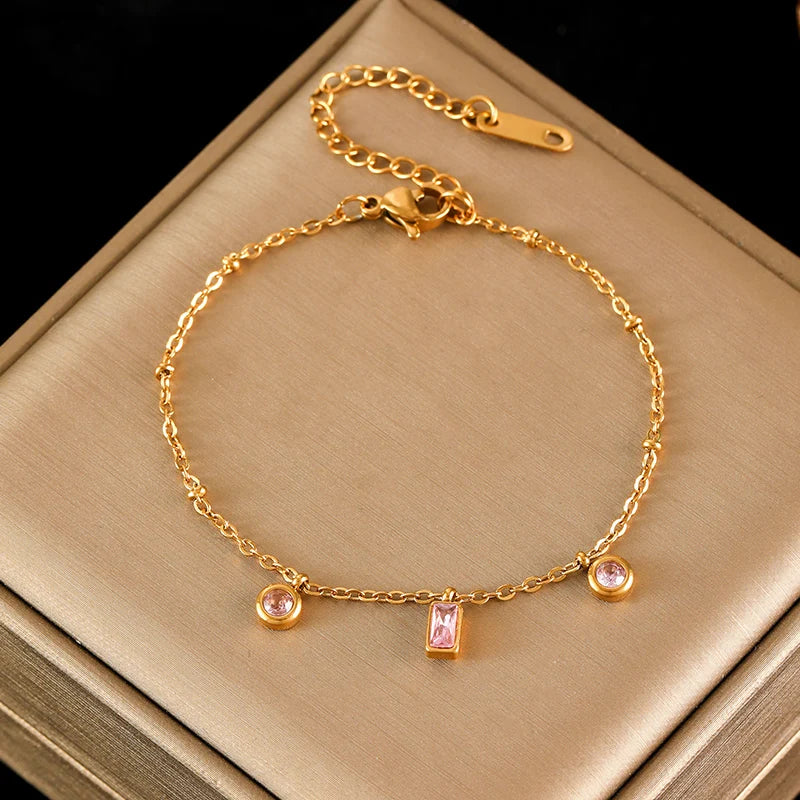 EILIECK 316L Stainless Steel Colored Acrylic Stones Necklace Bracelets Set For Women Trendy Neck Chain Waterproof Jewelry Gift