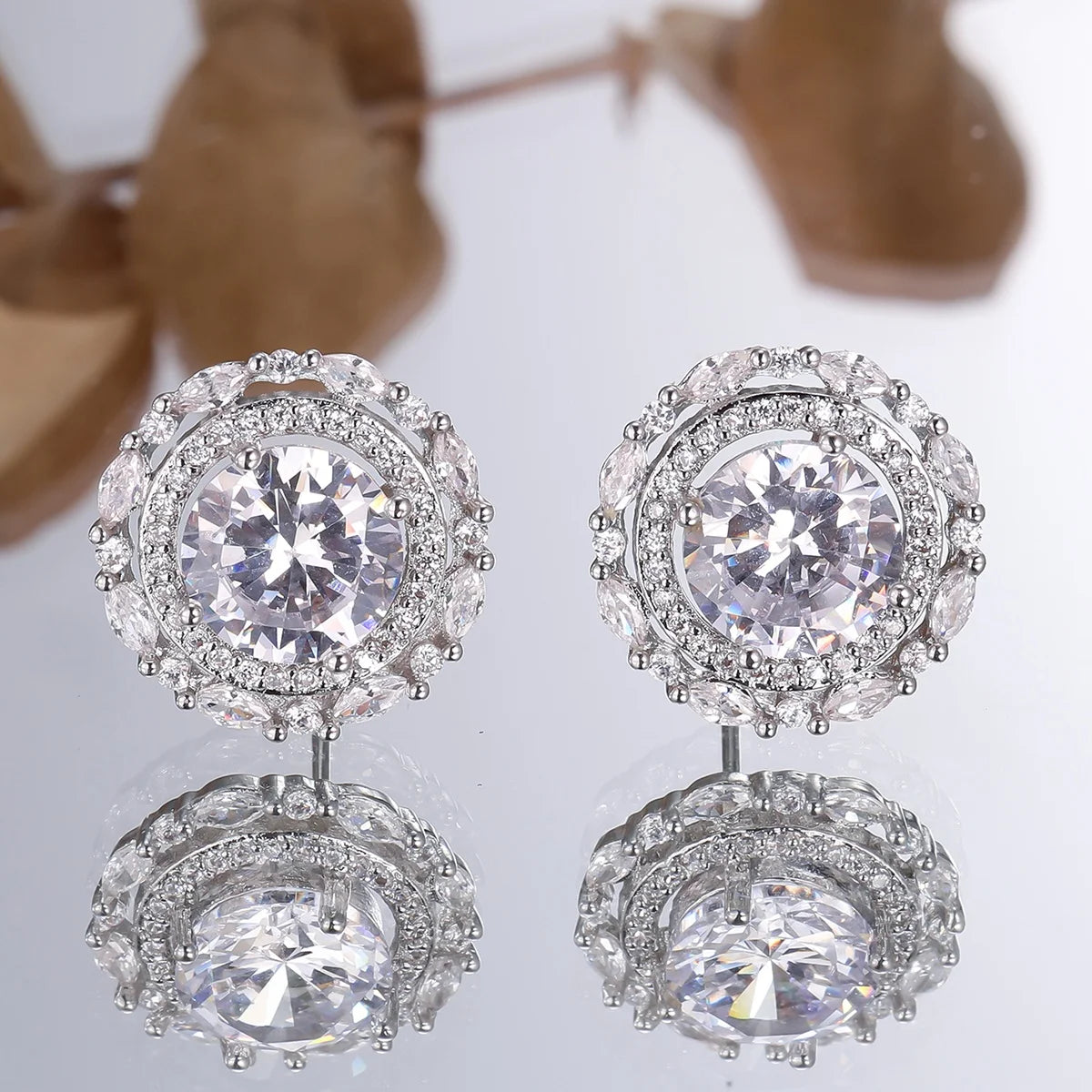 Small Round White Rainbow Zircon Stone New Stud Earrings For Charm Women Silver Color Wedding Jewelry Earring Mother's Day Gifts