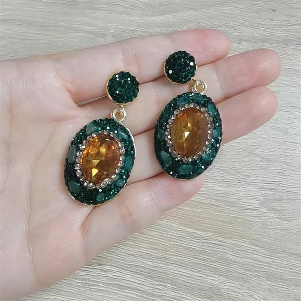 Round Colored Change Sultanite Crystal Bangle Rings Sets for Women Necklace Earring Rings Golden Green Zultanite Quartz Jewelry