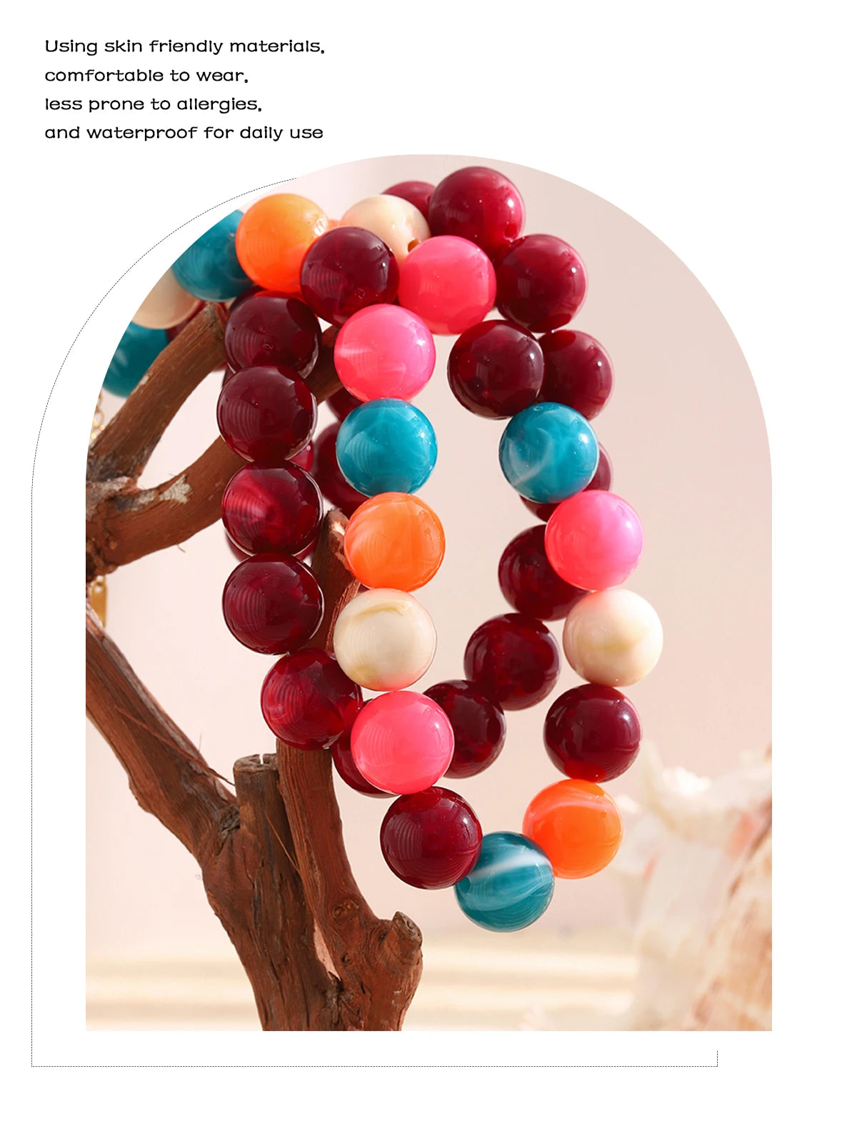E.B.belle Colorful Marbled Resin Bead Necklace Hypoallergenic Chunky Beaded Chain Bohemian Holiday Women Jewelry Accessories