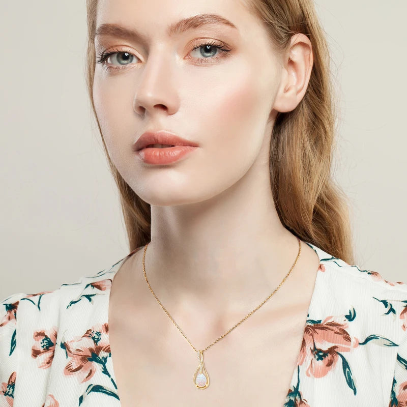 925 Sterling Silver Fashion Zircon Necklace 10x7mm Water Drop White Opal Ladies Pendant Necklace for Women Elegant Gemstone Gift