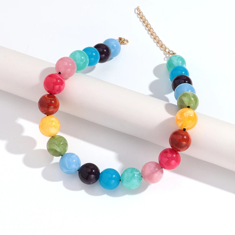 20mm Colorful Acrylic Geometric Round Beads Choker Necklace Fashion Resin Beaded Collar Necklaces New Jewelry Gifts