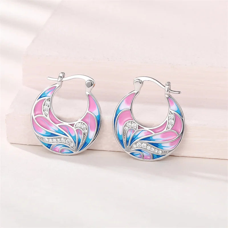 Huitan Special-interested Enamel Hoop Earrings for Women Personality Wedding Engagement Party Ear Accessories Fashion Jewelry
