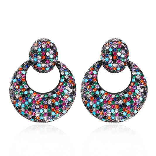 ThreeGraces Vintage Shiny Multicolor Cubic Zirconia Big Dangle Earrings for Women Luxury Black Gold Plated Party Jewelry E1276
