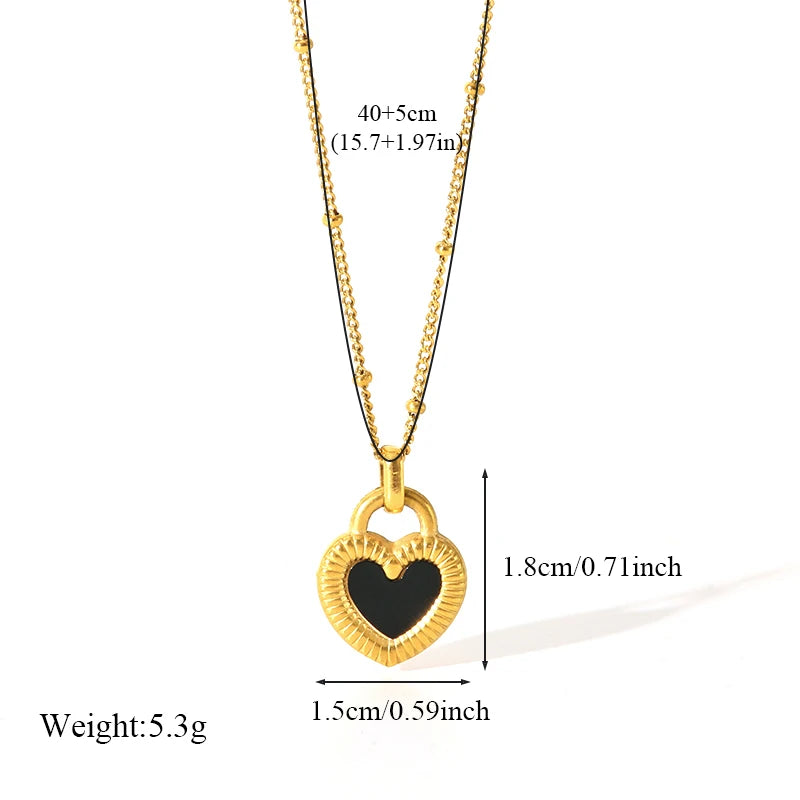 EILIECK 316L Stainless Steel Black White Double Heart Necklace Earrings Fashion Exquisite Waterproof Jewelry Set For Women Gift
