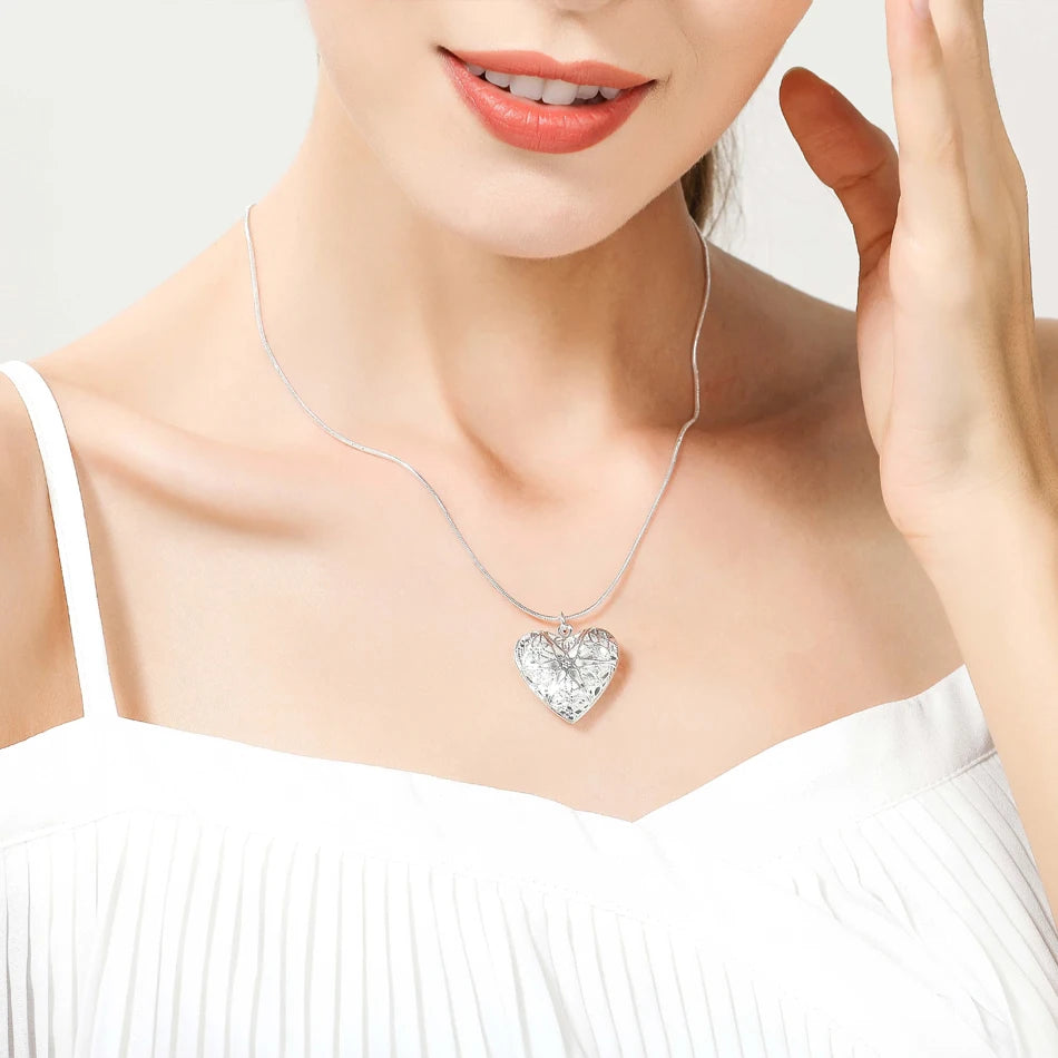 URMYLADY 925 Sterling Silver Photo Frame Pendant Necklace 18/20/22/24 Inch Snake Chain For Woman Charm Wedding Fashion Jewelry