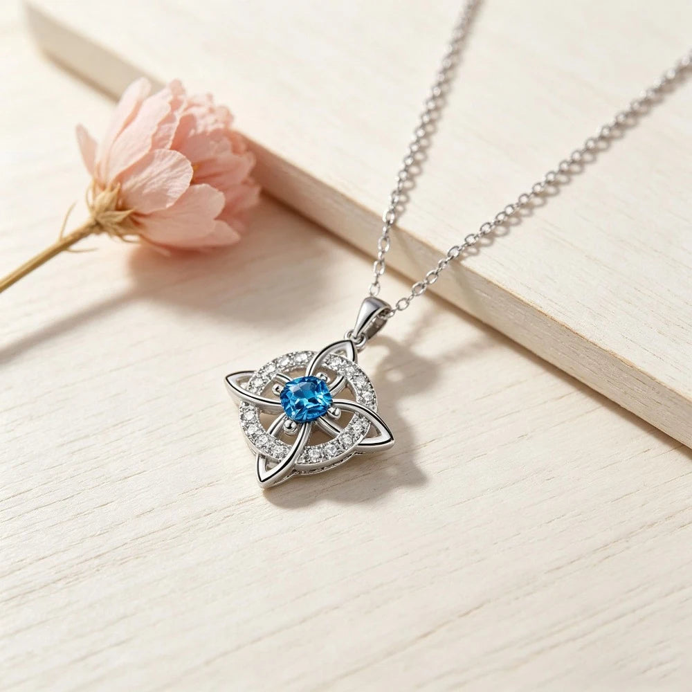Dainty 5A Birthstone Pendant Necklace 12 Pieces Zirconia Magic Witch Knot Necklace for Women Good Luck Amulet Protection Jewelry