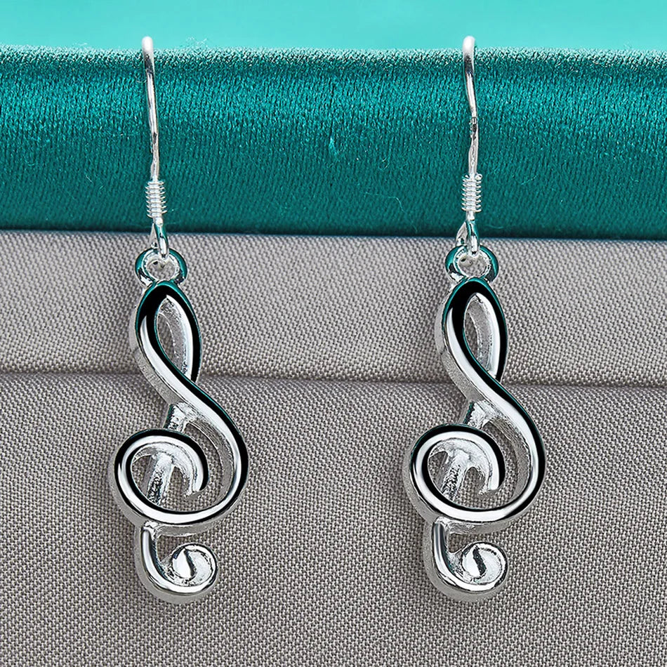 URMYLADY 925 Sterling Silver Musical Note Earrings Eardrop for Women Charm Wedding Engagement Fashion Jewelry