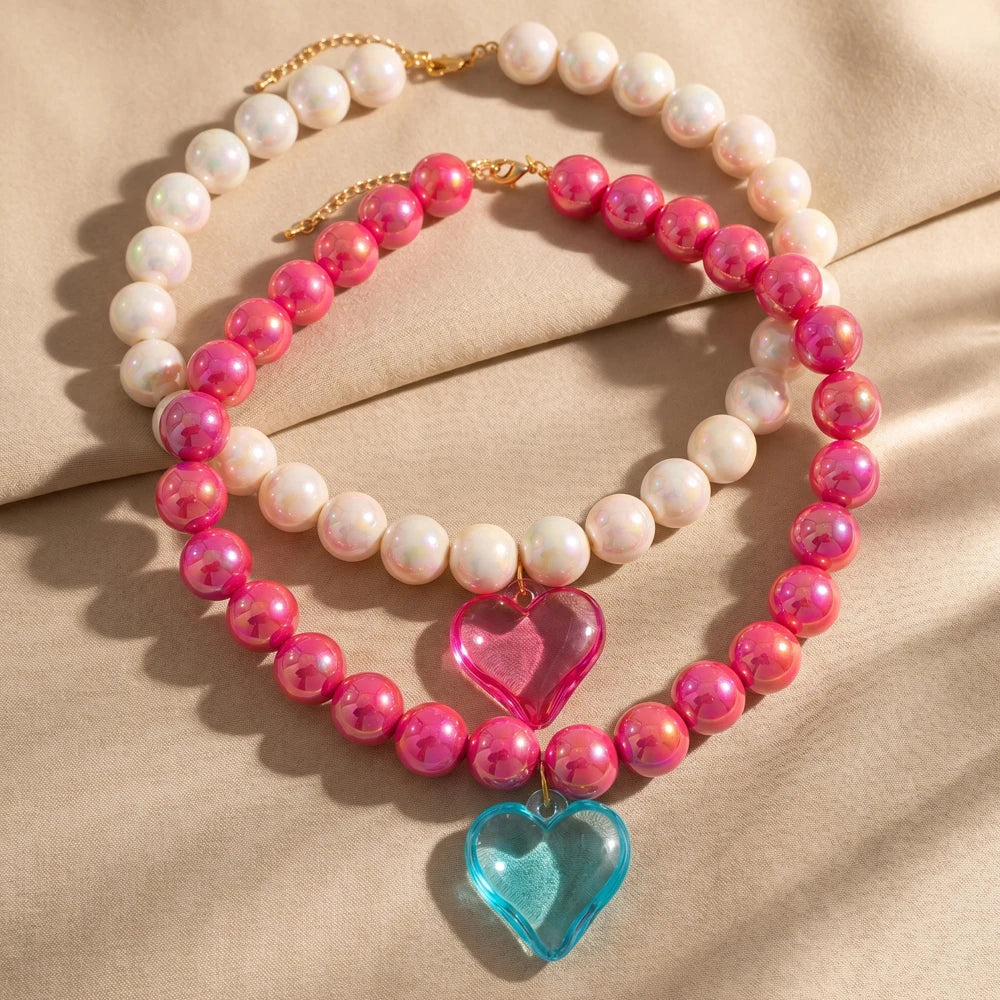 Colorful Resin Beads Choker Necklace for Women Fashion Transparent Big Love Heart Pendant Charm Collar Jewelry Party Gifts