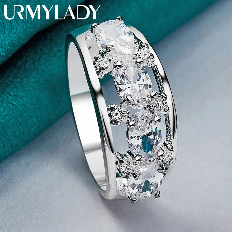 URMYLADY 925 Sterling Silver Oval Zircon 7-10# Ring For Women Wedding Party Gift Fashion Charm Jewelry