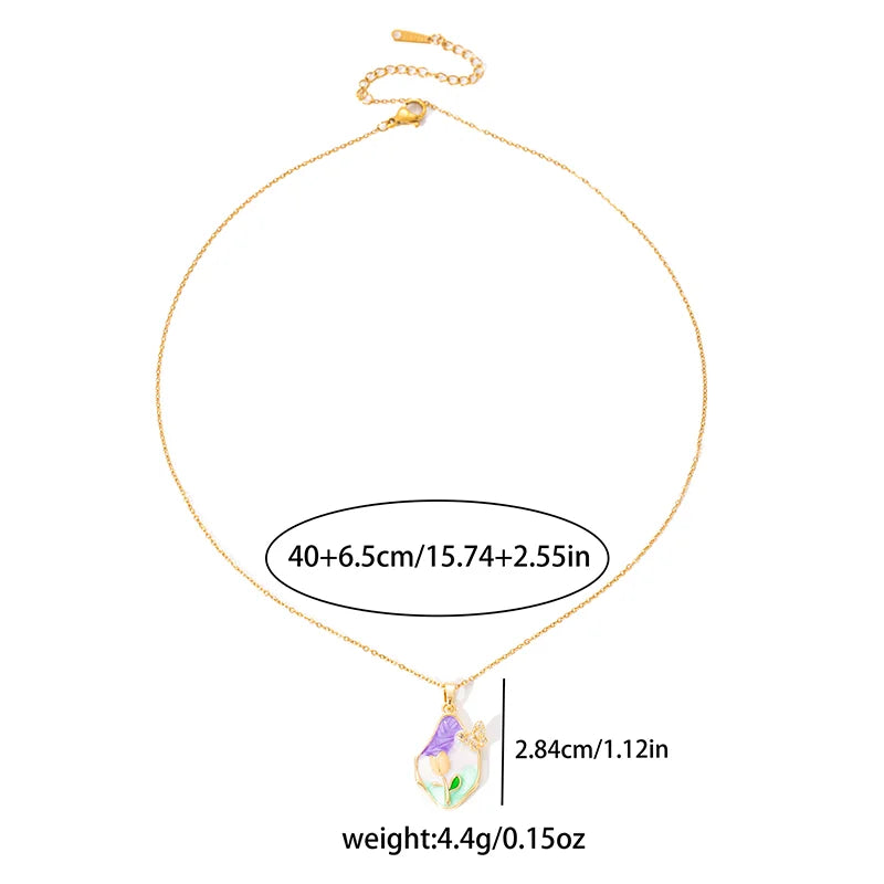 ANENJERY 316L Stainless Steel Irregular Pendant Flower Butterfly Heart Necklace For Women Romantic Niche Jewelry Gifts Wholesale